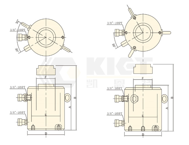 双作用大吨位液压千斤顶（KET-HCR）示意图